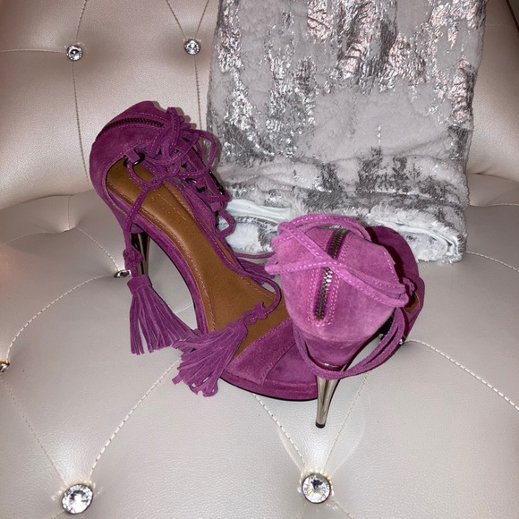 NEW Colin Stuart Suede Fuchsia Ankle Tie Heeled Sandals Size 11M - Picture 2 of 10